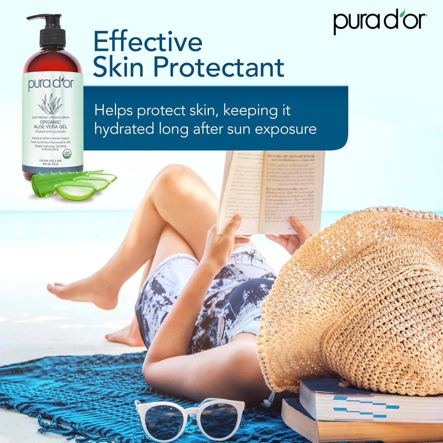 image:imagePURA DOR 16 Oz ORGANIC Aloe Vera Gel Lavender All Natural ZERO Artificial Preservatives Deeply Hydrating amp Moisturizing Sunburn Bug Bites Rashes Small Cuts Eczema Relief Skin amp HairLavender