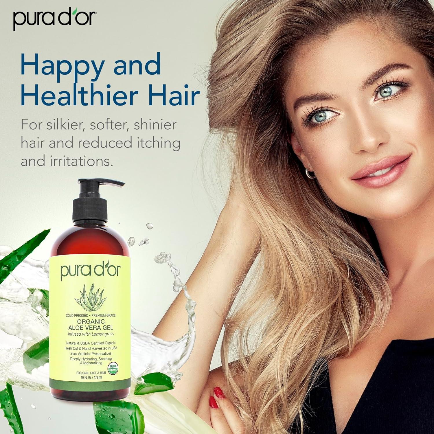 image:imagePURA DOR 16 Oz ORGANIC Aloe Vera Gel Lavender All Natural ZERO Artificial Preservatives Deeply Hydrating amp Moisturizing Sunburn Bug Bites Rashes Small Cuts Eczema Relief Skin amp HairLemongrass