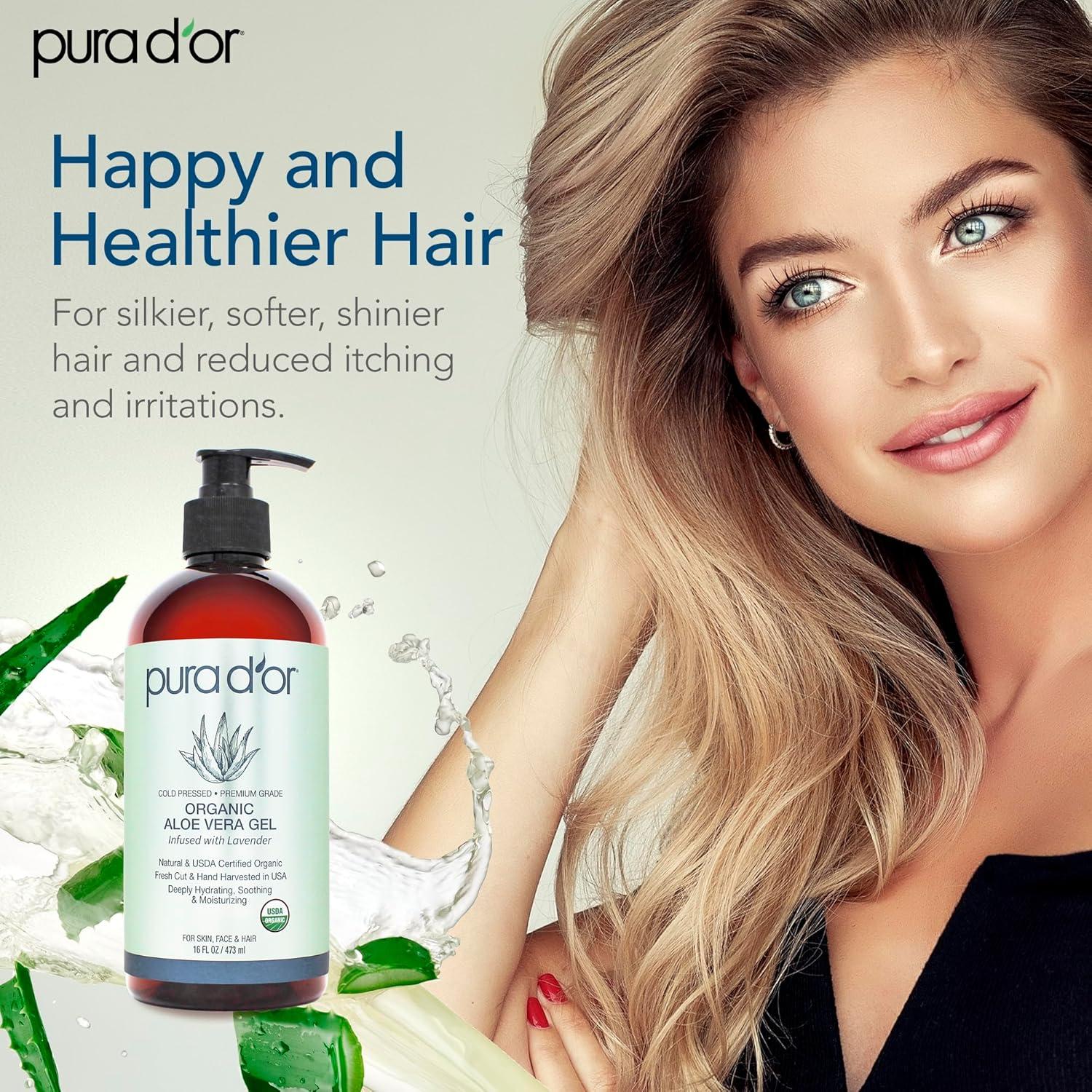 image:imagePURA DOR 16 Oz ORGANIC Aloe Vera Gel Lavender All Natural ZERO Artificial Preservatives Deeply Hydrating amp Moisturizing Sunburn Bug Bites Rashes Small Cuts Eczema Relief Skin amp HairLavender