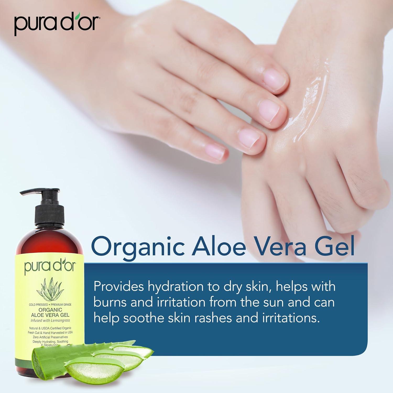image:imagePURA DOR 16 Oz ORGANIC Aloe Vera Gel Lavender All Natural ZERO Artificial Preservatives Deeply Hydrating amp Moisturizing Sunburn Bug Bites Rashes Small Cuts Eczema Relief Skin amp HairLemongrass