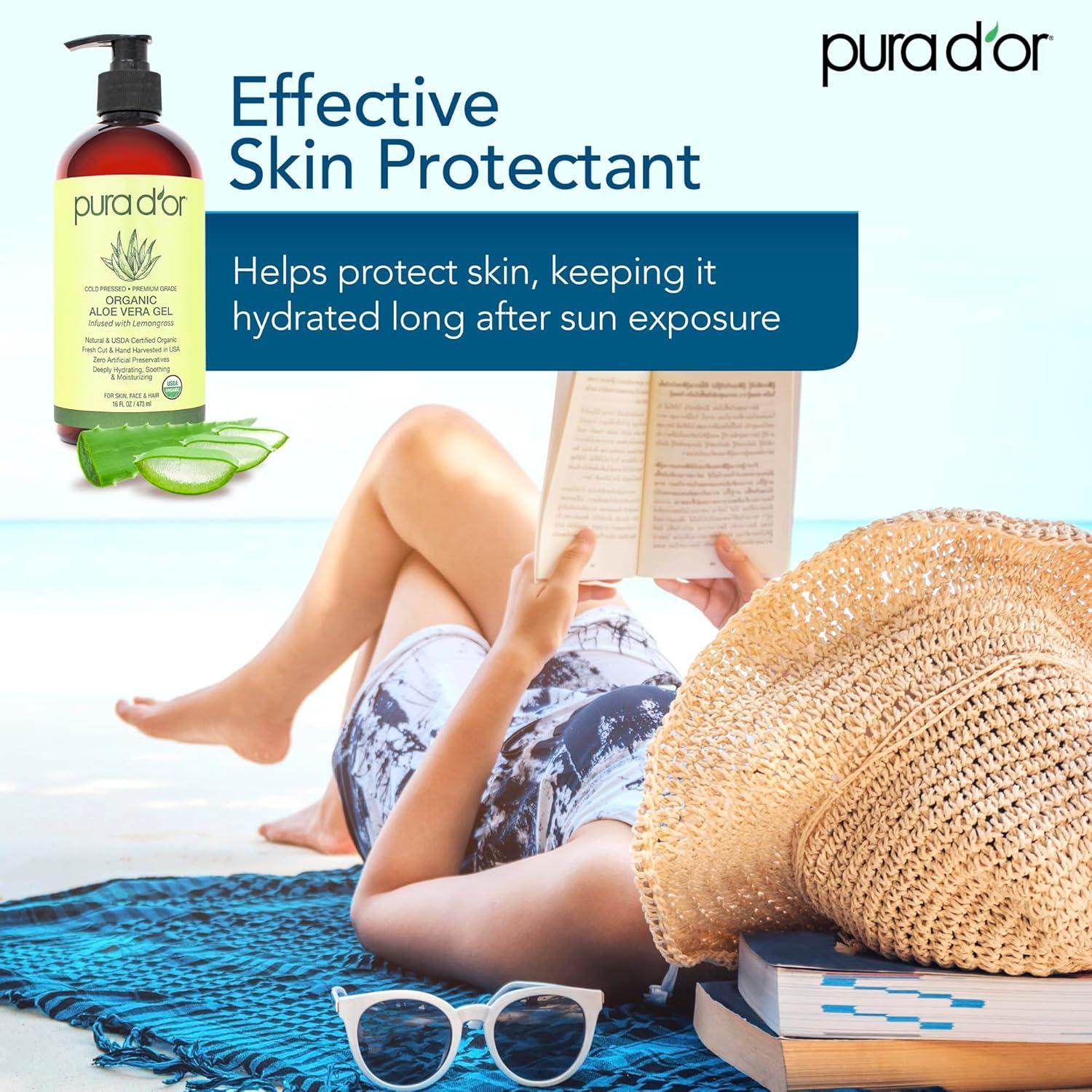 image:imagePURA DOR 16 Oz ORGANIC Aloe Vera Gel Lavender All Natural ZERO Artificial Preservatives Deeply Hydrating amp Moisturizing Sunburn Bug Bites Rashes Small Cuts Eczema Relief Skin amp HairLemongrass