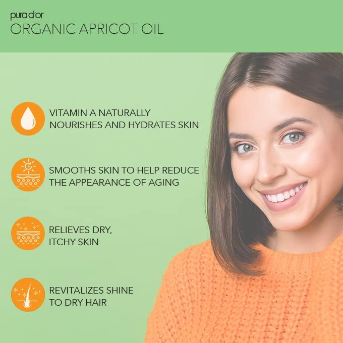image:imagePURA DOR 16 Oz ORGANIC Apricot Kernel Oil 100 Pure amp Natural USDA Certified Cold Pressed Carrier Oil Antioxidant amp Vitamin E Rich Moisturizer for Natural Glow amp Softness Face Skin amp Hair16 Fl Oz Pack of 1