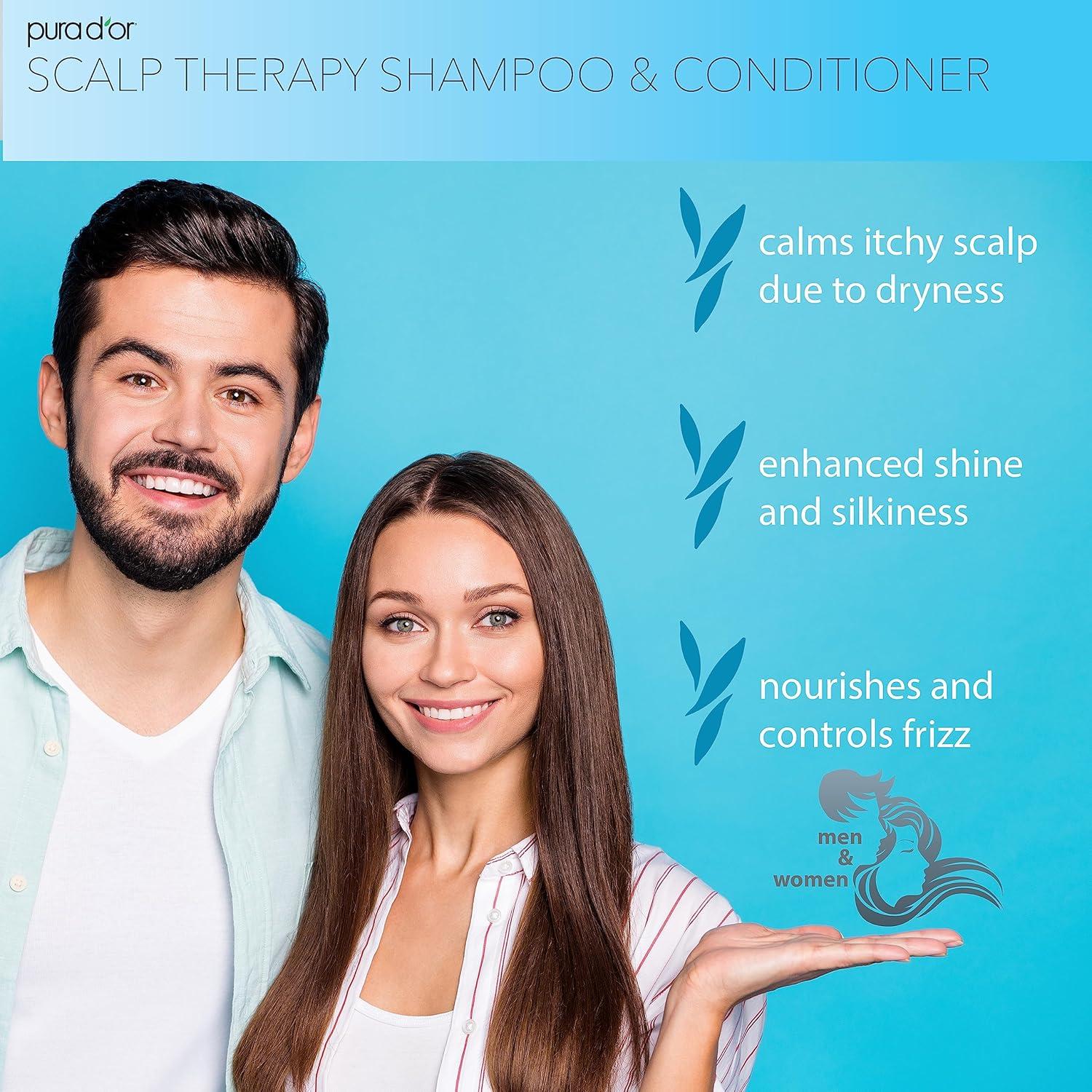 image:imagePURA DOR Scalp Therapy Shampoo amp Conditioner Set 16oz x 2 Dry Itchy ScalpHydrates amp Nourishes Hair wTea Tree Peppermint Argan Oil amp Biotin All Hair Type Men Women Packaging Varies