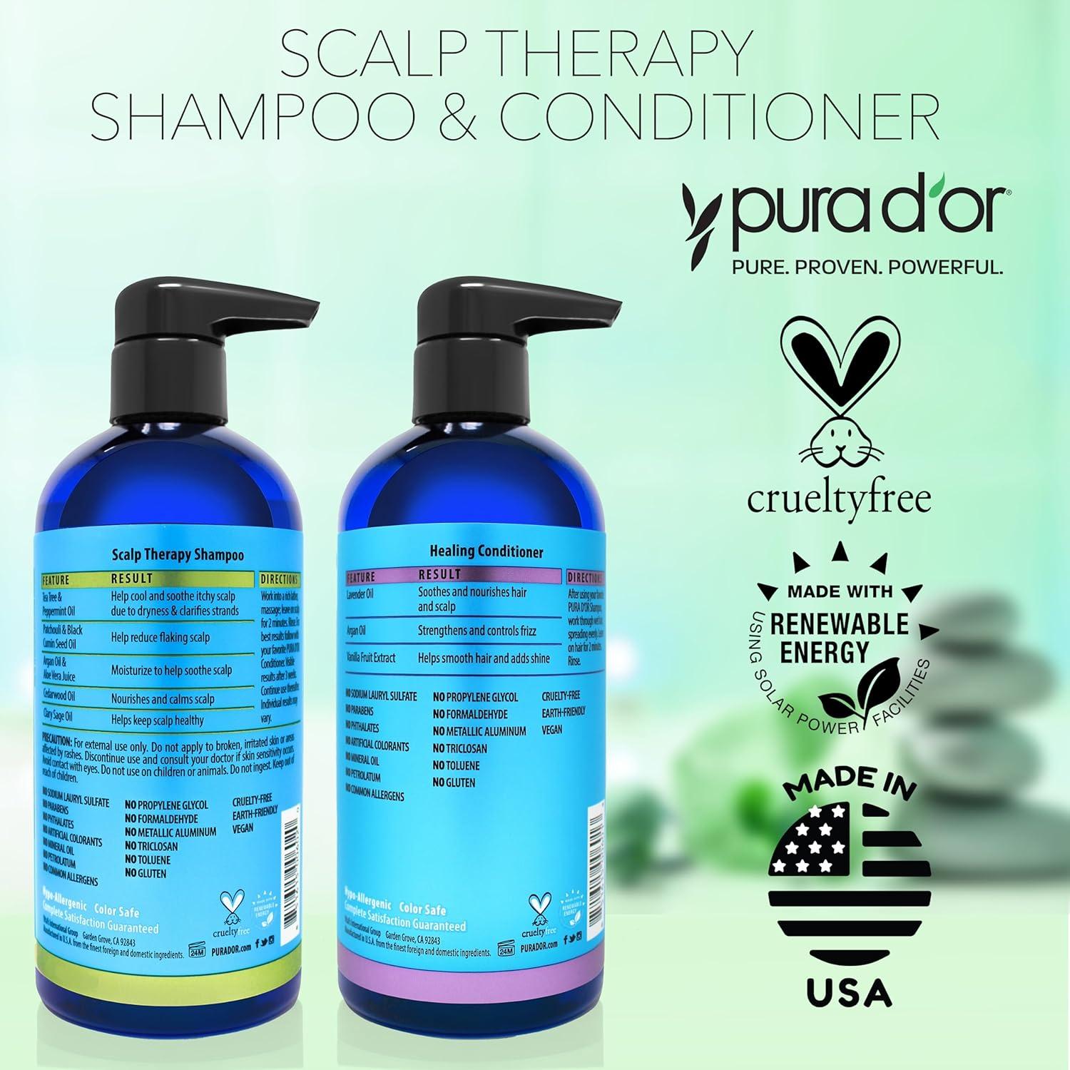 image:imagePURA DOR Scalp Therapy Shampoo amp Conditioner Set 16oz x 2 Dry Itchy ScalpHydrates amp Nourishes Hair wTea Tree Peppermint Argan Oil amp Biotin All Hair Type Men Women Packaging Varies