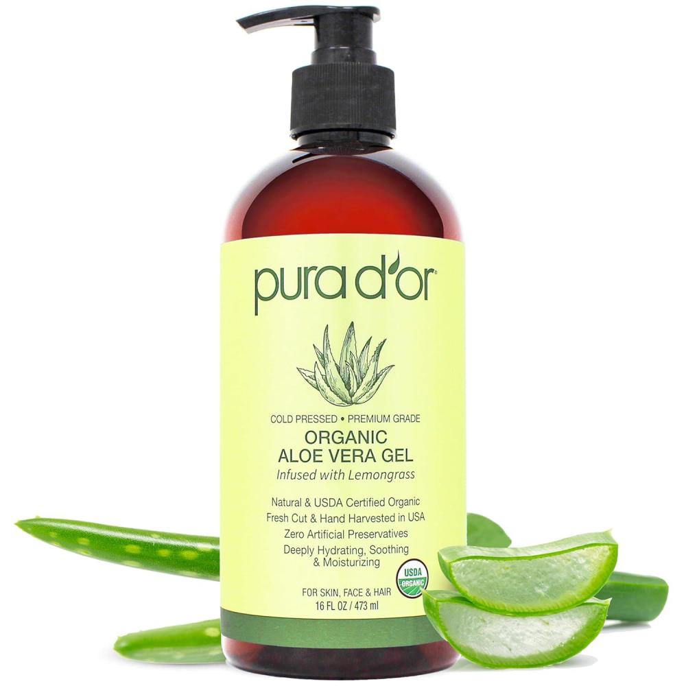 image:imagePURA DOR 16 Oz ORGANIC Aloe Vera Gel Lavender All Natural ZERO Artificial Preservatives Deeply Hydrating amp Moisturizing Sunburn Bug Bites Rashes Small Cuts Eczema Relief Skin amp HairLemongrass