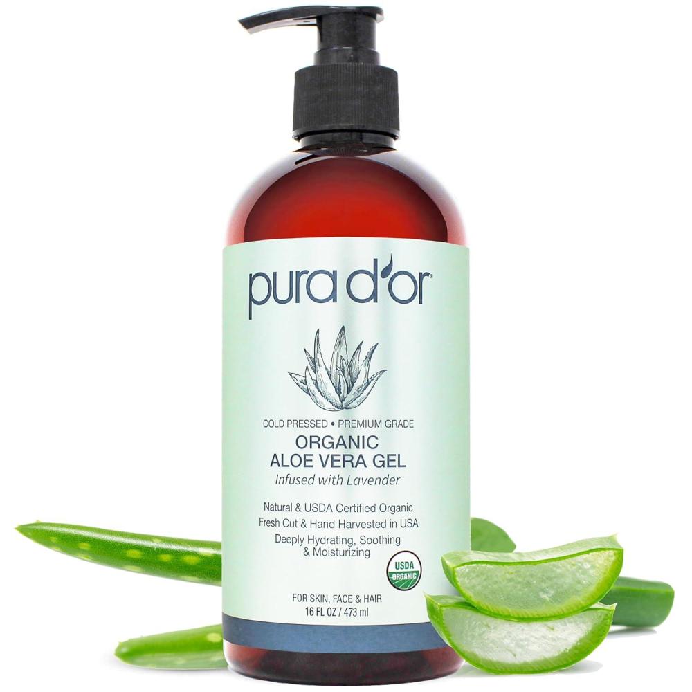 image:imagePURA DOR 16 Oz ORGANIC Aloe Vera Gel Lavender All Natural ZERO Artificial Preservatives Deeply Hydrating amp Moisturizing Sunburn Bug Bites Rashes Small Cuts Eczema Relief Skin amp HairLavender