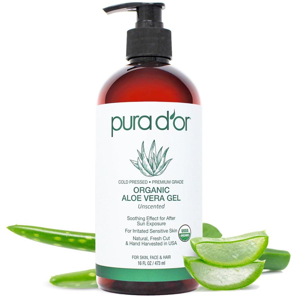 image:imagePURA DOR 16 Oz ORGANIC Aloe Vera Gel  Lavender  All Natural  ZERO Artificial Preservatives  Deeply Hydrating amp Moisturizing  Sunburn Bug Bites Rashes Small Cuts Eczema Relief  Skin amp HairUnscented