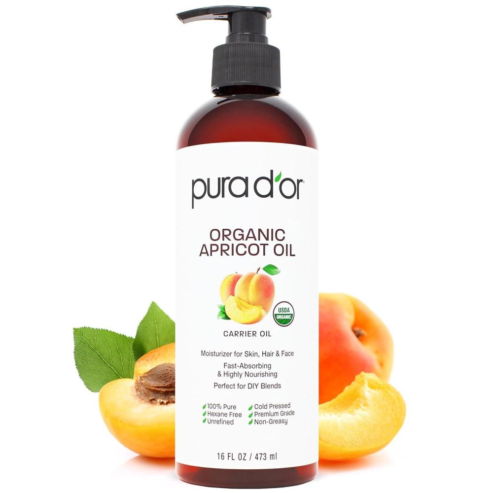 image:imagePURA DOR 16 Oz ORGANIC Apricot Kernel Oil 100 Pure amp Natural USDA Certified Cold Pressed Carrier Oil Antioxidant amp Vitamin E Rich Moisturizer for Natural Glow amp Softness Face Skin amp Hair16 Fl Oz Pack of 1