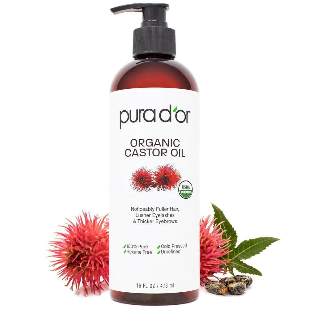 image:imagePURA DOR 4 Oz Organic Castor Oil  Pure ColdPressed HexaneFree USDA Certified  Lashes Brows Hair Scalp Skin  Botanical Moisturizer Supporting Softness Strength Hydration Shine amp Radiance16 Fl Oz Pack of 1