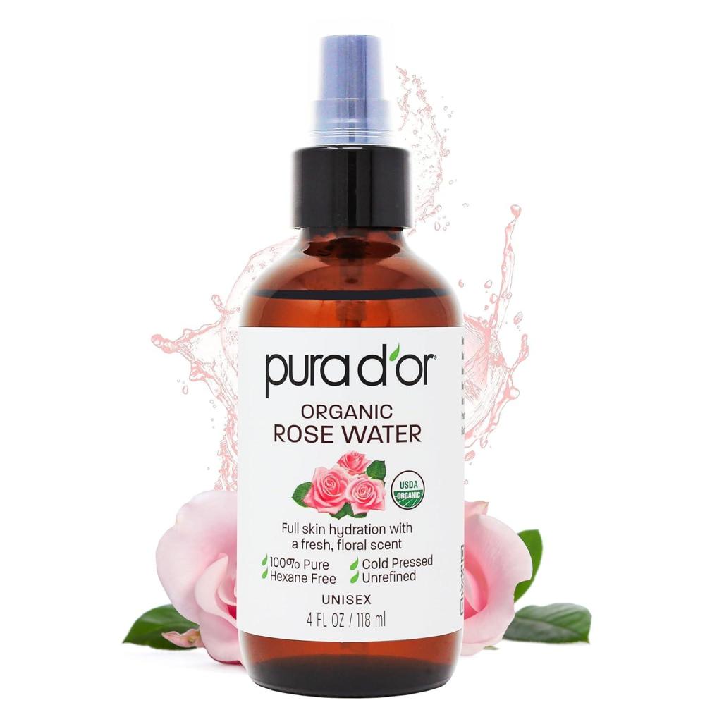 image:imagePURA DOR 4 Oz Organic Rose Water Toner USDA Certified 100 Pure Full Skin Hydration Control Excess Oils Cleanses amp Softens Promotes Healthy Skin for All Skin Types Packaging May Vary