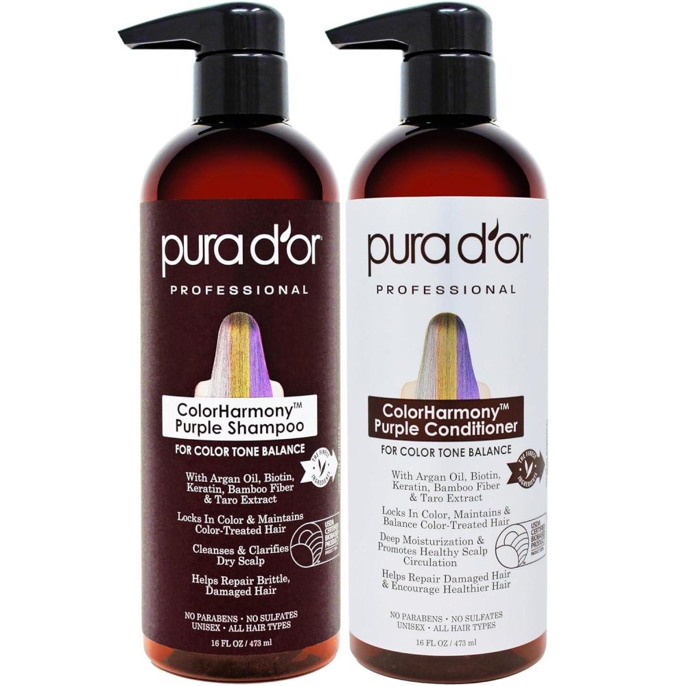 image:imagePURA DOR Purple Shampoo amp Conditioner 16oz x 2 ColorHarmony Biotin Set For Bleached Blonde Silver amp Color Treated Hair Keratin Bamboo Fiber No Sulfates Men amp Women32 Fl Oz Pack of 1