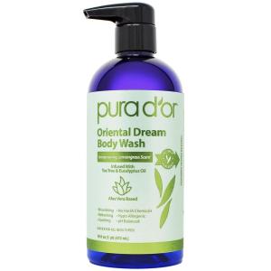 PURA D’OR 16 Oz Awakening Body Wash with Aloe Vera, Chamomile, Lavender, Tea Tree and Natural Nutrients – pH Balanced for Moisturized Soft, Fresh-Feeling Skin, All Skin Types, Men & Women(Lemongrass)