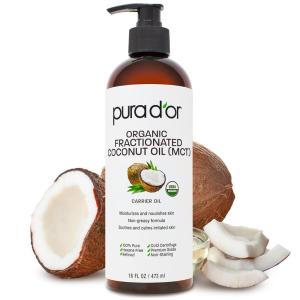 PURA D’OR 16 Oz ORGANIC Fractionated Coconut Oil – USDA Certified – MCT Oil – Therapeutic, Hydrating, Lightweight Moisturizer – Hexane Free Carrier Oil For Essential Oils & Massage – Face, Hair & Body(16 Fl Oz (Pack of 1))