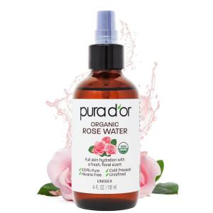 PURA D’OR 4 Oz Organic Rose Water Toner – USDA Certified 100% Pure Full Skin Hydration, Control Excess Oils- Cleanses & Softens – Promotes Healthy Skin – for All Skin Types (Packaging May Vary)