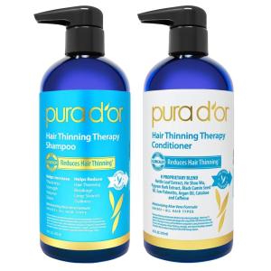 PURA D’OR Hair Thinning Therapy Biotin Shampoo and Conditioner Set, CLINICALLY TESTED Effective Results, Hair Thickening Products For Women & Men, Natural Routine, Color Safe, 16oz x2