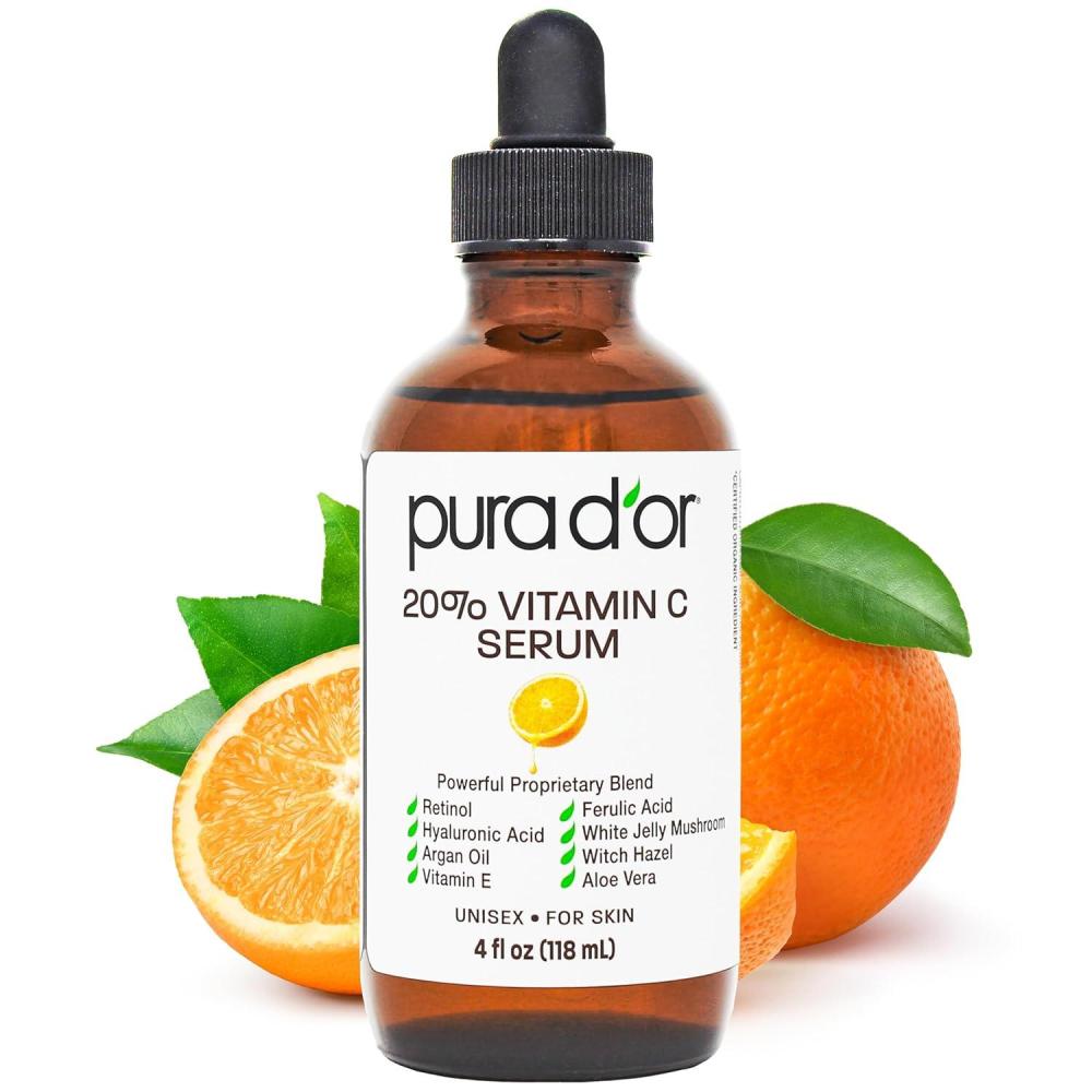 image:imagePURA DOR 20 Vitamin C Facial Serum 4 Oz  Antioxidant Blend with Retinol Hyaluronic Acid Vitamin E amp Ferulic Acid  Hydrating Lightweight Skincare Formula  Men and Women Daily Use Skin Care Plus