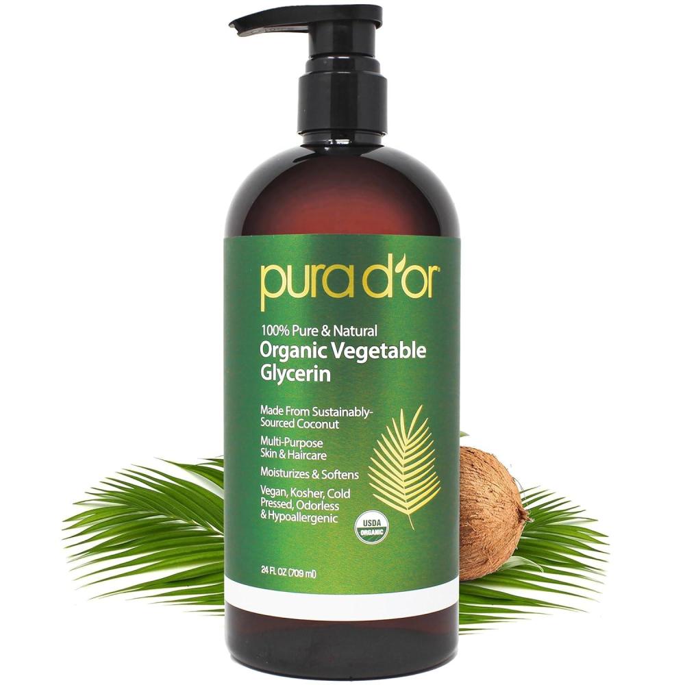 image:imagePURA DOR 24 Oz ORGANIC Vegetable Glycerin  Derived From Coconut  Clear amp Odorless  100 Pure Premium Grade NonGMO Kosher Vegan Cold Pressed For Hair amp Body  DIY Skin Care Base