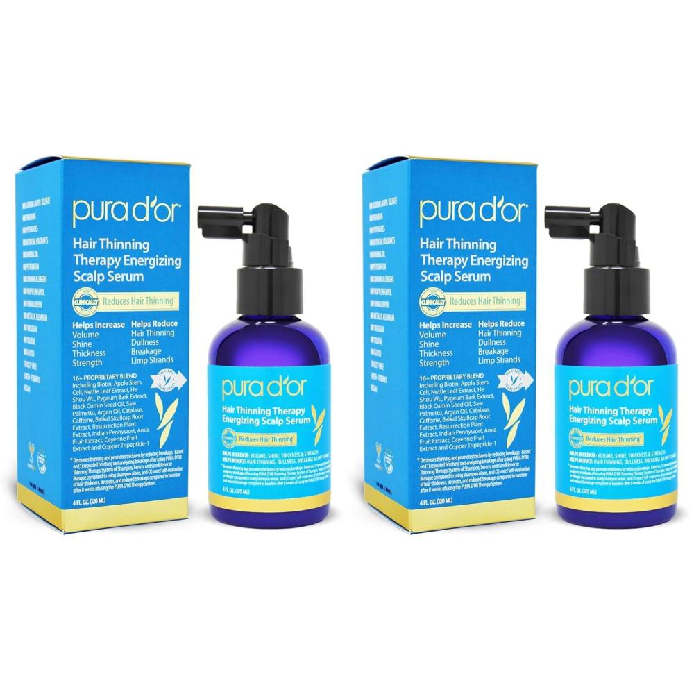 image:imagePURA DOR Hair Thinning Therapy Energizing Scalp Serum 4oz wCopper Tripeptide Biotin Caffeine Plant Stem Cell Catalase amp DHT Balance Rosemary Green Tea Leaf Extract All Hair Types Men Women4 Fl Oz Pack of 2