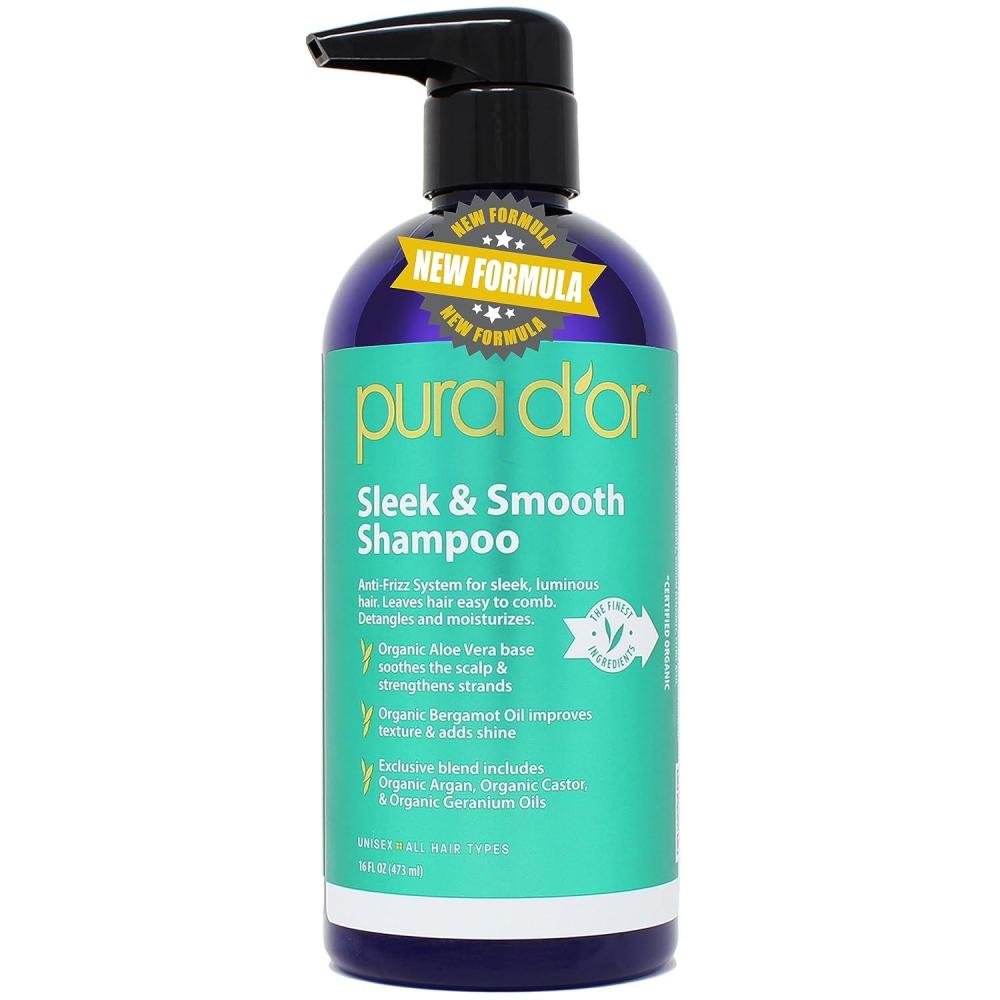 image:imagePURA DOR Sleek amp Smooth Shampoo and Conditioner Set For FrizzFree amp Silky Smooth Hair Infused with Organic Aloe Vera Argan Oil Castor Oil Bergamot Oil amp Geranium OilShampoo