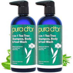 PURA D’OR 16 Oz 3-in-1 Tea Tree Shampoo, Body & Foot Wash, Shampoo – Total Body Care – Foot Odor & Daily Hygiene, Cleansing Routine, Post-Workout Refreshment – Soothes, Invigorates, Nourishes(16 Fl Oz (Pack of 2))