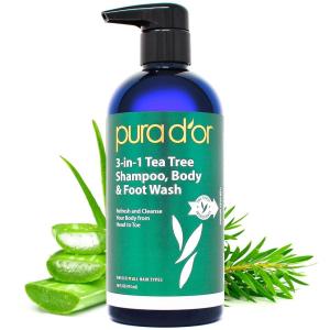 PURA D’OR 16 Oz 3-in-1 Tea Tree Shampoo, Body & Foot Wash, Shampoo – Total Body Care – Foot Odor & Daily Hygiene, Cleansing Routine, Post-Workout Refreshment – Soothes, Invigorates, Nourishes(16 Fl Oz (Pack of 1))