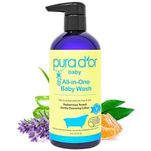 PURA D’OR 16 Oz All-in-One Calming Baby Wash & Shampoo For Hair & Entire Body, Tear Free, Sulfate Free, Natural Aloe Vera, USDA Biobased Gentle Formula(16 Fl Oz (Pack of 1))
