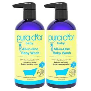 PURA D’OR 16 Oz All-in-One Calming Baby Wash & Shampoo For Hair & Entire Body, Tear Free, Sulfate Free, Natural Aloe Vera, USDA Biobased Gentle Formula(16 Fl Oz (Pack of 2))