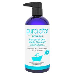 PURA D’OR 16 Oz Kids Wash – All-in-One Gentle Cleanser – USDA Biobased, Sulfate-Free, Tear-Less, Hypoallergenic, Premium, Shampoo & Bubble Bath(16 Fl Oz (Pack of 1))