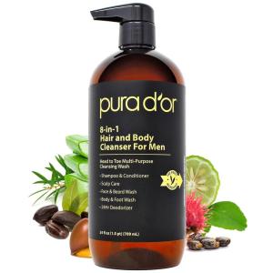 PURA D’OR 24 Oz 8-in-1 Hair & Body Cleanser For Men – Sulfate-Free, Multi-Use Wash for Hair, Face, Beard & Body, with Organic Aloe Vera, Cedarwood & Lemongrass, Energizing & Deodorizing Formula