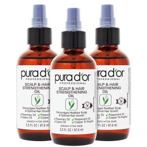 PURA D’OR 3.3 Oz Scalp & Hair Strengthening Oil – Supports Optimal Growth, Reduce Breakage, Nourish Roots for Healthier, Fuller, Thicker Hair – Rosemary, Castor & Peppermint Oil for Stronger Strands | Reduce Breakage, Nourish Roots, Healthier, Fuller, Thicker Hair(3.3 Fl Oz (Pack of 3))