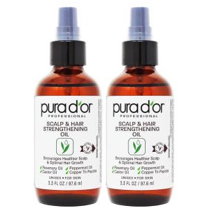 PURA D’OR 3.3 Oz Scalp & Hair Strengthening Oil – Supports Optimal Growth, Reduce Breakage, Nourish Roots for Healthier, Fuller, Thicker Hair – Rosemary, Castor & Peppermint Oil for Stronger Strands | Reduce Breakage, Nourish Roots, Healthier, Fuller, Thicker Hair(3.3 Fl Oz (Pack of 2))