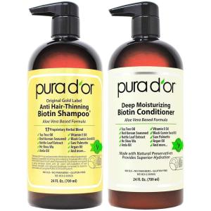 PURA D’OR Anti-Thinning Biotin Shampoo & Conditioner Original Gold Label Set (16oz x2) – CLINICALLY TESTED Formula for Volume, Strength & Thicker-Looking Hair – Helps Reduce Breakage For Women & Men | Deep Moisturizing, Conditioner, CLINICALLY TESTED, Effective Results, Hair Thickening, Product(24 Fl Oz (Pack of 2))