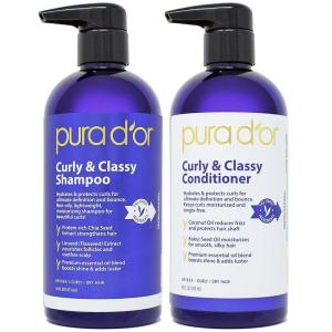 PURA D’OR Curly & Classy Shampoo & Conditioner Set for Defined Curls – Nourishing Formula with Argan, Castor, Geranium, Coconut & Kukui Seed Oils(Combo)