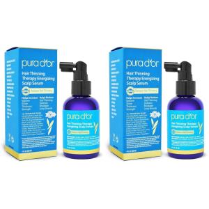 PURA D’OR Hair Thinning Therapy Energizing Scalp Serum 4oz w/Copper Tripeptide, Biotin, Caffeine, Plant Stem Cell, Catalase & DHT Balance, Rosemary Green Tea Leaf Extract, All Hair Types, Men Women(4 Fl Oz (Pack of 2))