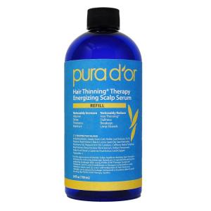 PURA D’OR Hair Thinning Therapy Energizing Scalp Serum 4oz w/Copper Tripeptide, Biotin, Caffeine, Plant Stem Cell, Catalase & DHT Balance, Rosemary Green Tea Leaf Extract, All Hair Types, Men Women(24 Fl Oz (Pack of 1))