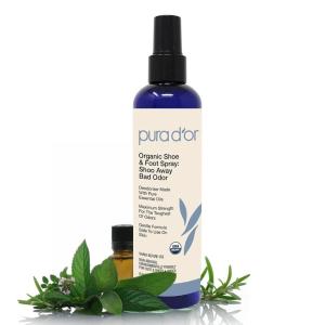 PURA D’OR Organic Shoe & Foot Odor Eliminator Spray (8oz) Deodorizes & Removes Bad Smells with Eucalyptus, Peppermint, Tea Tree, Lemongrass Essential Oil, Maximum Strength (Packaging may vary)