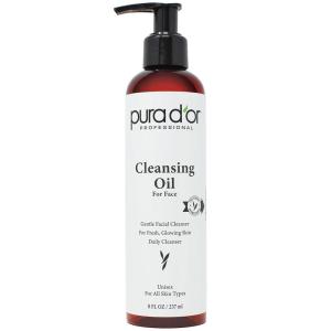 PURA D’OR 8 Oz Facial Cleansing Oil – Nourishing Botanical Blend with & Vitamin, Jojoba and Sunflower Oil – Gentle Makeup Remover & Deep Cleanser For Healthy, Glowing Skin – Paraben-Free Beauty(8 Fl Oz (Pack of 1))