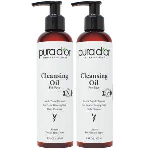 PURA D’OR 8 Oz Facial Cleansing Oil – Nourishing Botanical Blend with & Vitamin, Jojoba and Sunflower Oil – Gentle Makeup Remover & Deep Cleanser For Healthy, Glowing Skin – Paraben-Free Beauty(8 Fl Oz (Pack of 2))