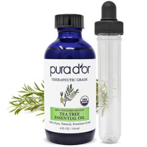 PURA D’OR Organic Ylang Ylang Essential Oil (4oz with Glass Dropper) 100% Pure & Natural Therapeutic Grade for Hair, Body, Skin, Aromatherapy Diffuser, Relaxation, Massage, Mood, Antioxidant Support(Tea Tree)