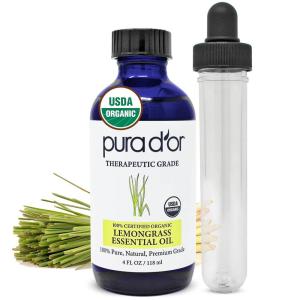 PURA D’OR Organic Ylang Ylang Essential Oil (4oz with Glass Dropper) 100% Pure & Natural Therapeutic Grade for Hair, Body, Skin, Aromatherapy Diffuser, Relaxation, Massage, Mood, Antioxidant Support(Lemongrass)