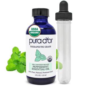 PURA D’OR Organic Ylang Ylang Essential Oil (4oz with Glass Dropper) 100% Pure & Natural Therapeutic Grade for Hair, Body, Skin, Aromatherapy Diffuser, Relaxation, Massage, Mood, Antioxidant Support(Peppermint)