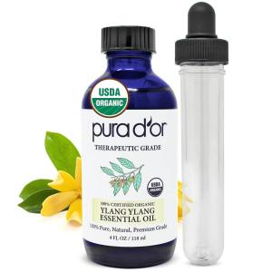 PURA D’OR Organic Ylang Ylang Essential Oil (4oz with Glass Dropper) 100% Pure & Natural Therapeutic Grade for Hair, Body, Skin, Aromatherapy Diffuser, Relaxation, Massage, Mood, Antioxidant Support(Ylang Ylang)