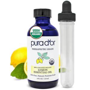 PURA D’OR Organic Ylang Ylang Essential Oil (4oz with Glass Dropper) 100% Pure & Natural Therapeutic Grade for Hair, Body, Skin, Aromatherapy Diffuser, Relaxation, Massage, Mood, Antioxidant Support(Lemon)