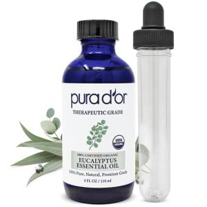 PURA D’OR Organic Ylang Ylang Essential Oil (4oz with Glass Dropper) 100% Pure & Natural Therapeutic Grade for Hair, Body, Skin, Aromatherapy Diffuser, Relaxation, Massage, Mood, Antioxidant Support(Eucalyptus)